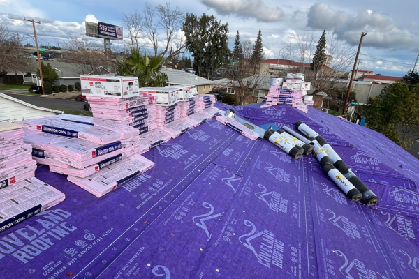 Aerial view of a roof installation